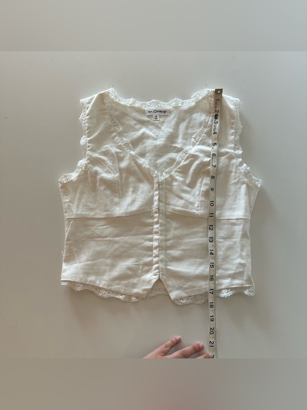 Ten Stories Up Cottagecore Lace Bustier Corset Vest White Hook Eye M - Picture 3 of 6